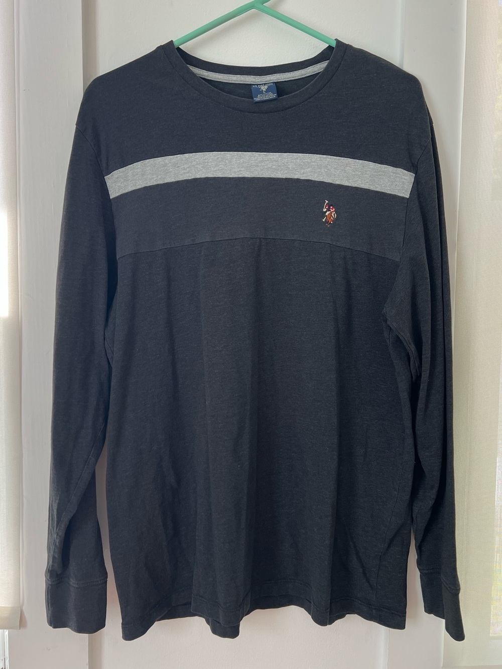 U.S. Polo Assn. Black Long-Sleeve Crew with Gray Chest Stripe